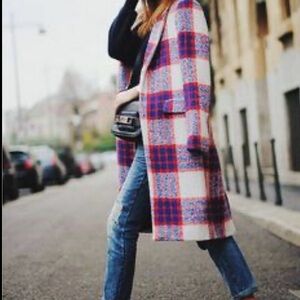 Zara Red and Blue Plaid Coat